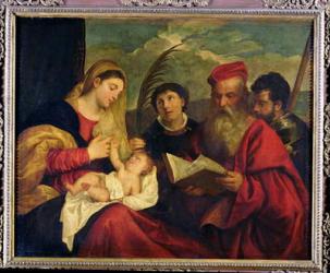 Madonna and Child with SS. Stephen, Jerome and Maurice (oil on canvas) | Obraz na stenu