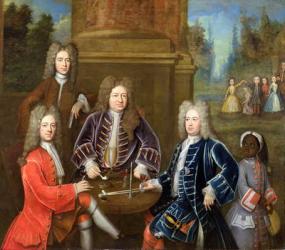Elihu Yale (1648-1721) the second Duke of Devonshire, Lord James Cavendish, Mr Tunstal and a Page, c.1708 (oil on canvas) | Obraz na stenu
