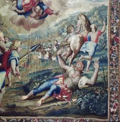 Tapestry depicting the Acts of the Apostles, the Conversion Saint Paul (detail of Saint Paul stretched out on the floor, arms raised to the sky), woven at the Beauvais Workshop under the direction of Philippe Behagle (1641-1705), 1695-98 (wool tapestry) | Obraz na stenu