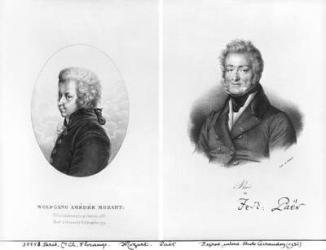 Wolfgang Amedeus Mozart (1756-91) and Ferdinando Paer (1771-1839) (litho) (b/w photo) | Obraz na stenu
