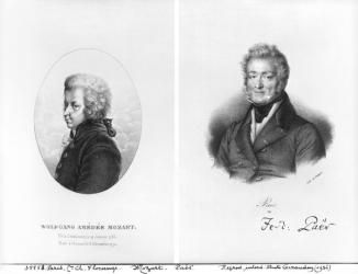 Wolfgang Amedeus Mozart (1756-91) and Ferdinando Paer (1771-1839) (litho) (b/w photo) | Obraz na stenu