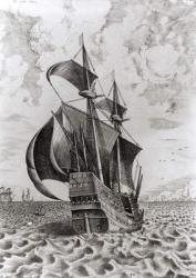 Ship, engraved by Hieronymus Cock (engraving) (b/w photo) | Obraz na stenu