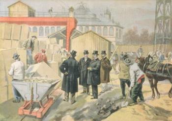 The Prince of Wales (1841-1910) Visiting the Building Site of the 1900 Universal Exhibition, from 'Le Petit Journal', 20th March 1898 (coloured engraving) | Obraz na stenu