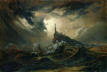 Stormy sea with Lighthouse (oil on canvas) | Obraz na stenu
