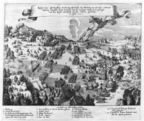 General view of the battle of Muhlberg, 24th April 1547 (engraving) (b/w photo) | Obraz na stenu