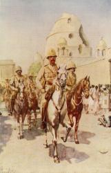 Lord Kitchener entering Omdurman, Khartoum, Sudan, after the battle, 1898. After a painting by Charles M. Sheldon. Field Marshal Horatio Herbert Kitchener, 1st Earl Kitchener, 1850  1916. British Field Marshal. From Field Marshal Lord Kitchener, His Life | Obraz na stenu
