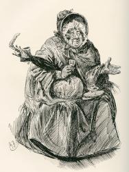 Mrs. Gamp. Illustration by Harry Furniss for the Charles Dickens novel Martin Chuzzlewit, from The Testimonial Edition, published 1910. | Obraz na stenu