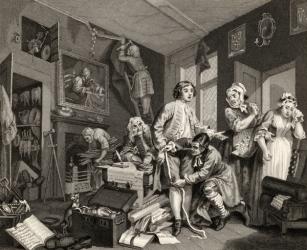 The Young Heir Takes Possession of the Miser's Effects, plate I from 'A Rake's Progress', from 'The Works of William Hogarth', published 1833 (litho) | Obraz na stenu