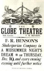 Poster advertising 'A Midsummer Night's Dream' by William Shakespeare (1564-1616) performed by F.R Benson's Shakespearean Company at the Globe theatre, c.1890 (print) (b/w photo) | Obraz na stenu