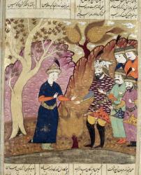 Knights finding the fallen Kawus, illustration from the 'Shahnama' (Book of Kings) by Abu'l-Qasim Manur Firdawsi (c.934-c.1020) 1619 (gouache on paper) | Obraz na stenu