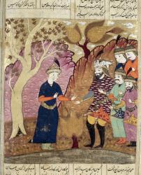 Knights finding the fallen Kawus, illustration from the 'Shahnama' (Book of Kings) by Abu'l-Qasim Manur Firdawsi (c.934-c.1020) 1619 (gouache on paper) | Obraz na stenu