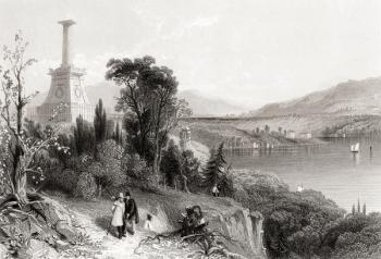 Kosciuskos Monument West Point, USA. Tadeusz Kosciuskos also spelled Thaddeus 1746-1817 Polish army officer statesman and American hero From a 19th century print engraved by R Wallis after W H Bartlett | Obraz na stenu