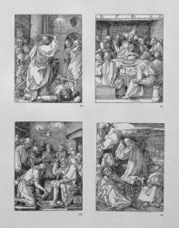 The 'Small Passion' series: (clockwise) Christ expelling the moneychangers from the temple; the Last Supper; Christ washing Peter's feet; Agony in the garden, pub.1511 (woodcut) | Obraz na stenu
