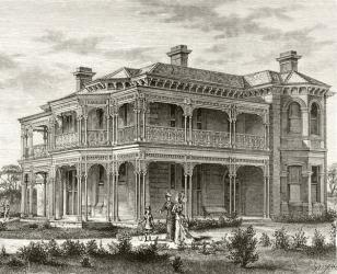 A Melbourne suburban house, c.1880, from 'Australian Pictures' by Howard Willoughby, published by the Religious Tract Society, London, 1886 (litho) | Obraz na stenu