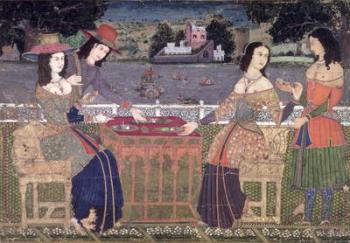 Portuguese women eating a meal, Goa (w/c & ink on paper) | Obraz na stenu