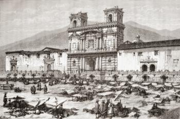 The Cathedral, Plaza de la Independencia aka La Plaza Grande, Quito, Ecuador (engraving) | Obraz na stenu