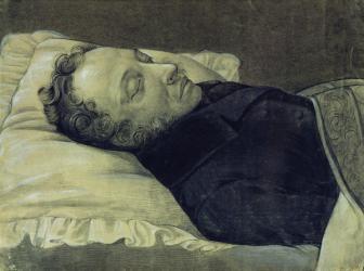 Portrait of Alexander Pushkin on his deathbed, 1837 (pencil, gouache and ink on paper) | Obraz na stenu