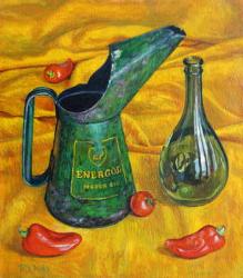 Oil Can with Red Peppers,2017,oil | Obraz na stenu
