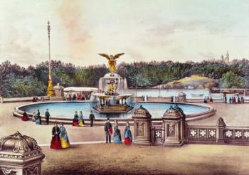 Bethesda Fountain, Central Park, New York, published by Nathaniel Currier (1813-88) and James Merritt Ives (1813-88) (colour litho) | Obraz na stenu