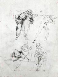 Study of a man blowing a trumpet in another's ear, and two figures in conversation, c.1480-82 (pen and ink on paper) | Obraz na stenu