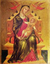 Madonna and Child enthroned with two angels (tempera on panel) | Obraz na stenu