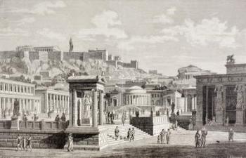 Imaginary view of the market place of Agora in Athens, ancient Greece, from 'El Mundo Ilustrado', published Barcelona, 1880 (litho) | Obraz na stenu