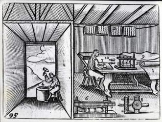 Bookbinding, illustration from the 'Orbis Sensualium Pictus' by John Amos Comenius, English edition published 1659 (woodcut) | Obraz na stenu