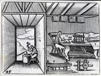 Bookbinding, illustration from the 'Orbis Sensualium Pictus' by John Amos Comenius, English edition published 1659 (woodcut) | Obraz na stenu