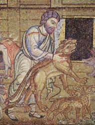The Flood, from the Atrium, detail of Noah putting wild animals on the ark (mosaic) (detail of 249414) | Obraz na stenu