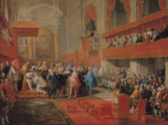 Presentation of the Order of the Holy Spirit to Prince Vaini by Paul-Hippolyte de Beauvillers (1684-1776) Duke of Saint-Aignan in 1732, c.1752 (oil on canvas) | Obraz na stenu
