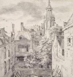 View of the Courtyard of the House of the Archers of the St. Sebastian Guild on the Singel in Amsterdam (pencil & wash on paper) | Obraz na stenu