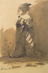 Woman Wearing an Overcoat and a Feathered Hat (pen & ink and wash on paper) | Obraz na stenu