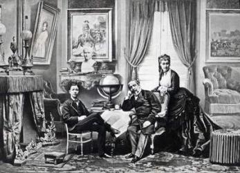 Emperor Napoleon III with Empress Eugenie and the prince Imperial at Camden Place, Chislehurst in 1872 (b/w photo) | Obraz na stenu