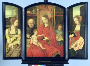 The Holy Family with St. Catherine and St. Barbara, triptych (tempera on panel) | Obraz na stenu