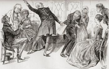 Mr. Micawber Achieves the Downfall of Heep. "The triumphant flourish with which Mr. Micawber delivered himslef of the words, had a powerful effect in alarming the mother, who cried out in much agitation, "Ury! Ury! Be 'umble, and make terms, my dear!" Ill | Obraz na stenu