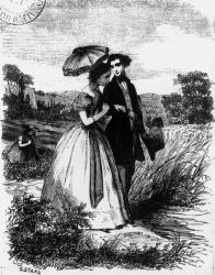 Felix de Vandenesse and Madame de Mortsauf, illustration for 'Le Lys Dans la Vallee' by Honore de Balzac (1799-1850) published in 1871 (engraving) (b/w photo) | Obraz na stenu