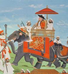 Colonel James Tod travelling by elephant through Rajasthan with his Cavalry and Sepoys (gouache) (detail of 11967) | Obraz na stenu