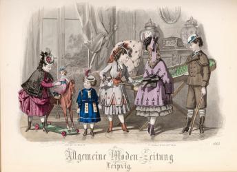 Children at Play, fashion plate from the 'Allgemeine Moden-Zeitung', Leipzig, 1872 (coloured engraving) | Obraz na stenu