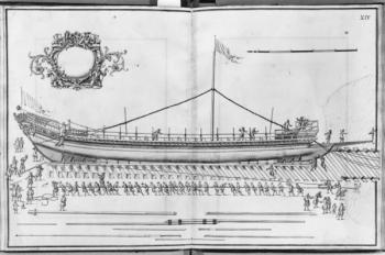 Building, equipping and launching of a galley, plate XIV (pencil & w/c on paper) (b/w photo) | Obraz na stenu