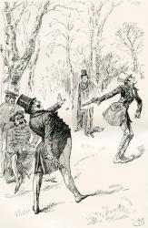 The Duel After the Ball. " Mr. Winkle's eyes being closed, prevented his observing the very extraordinary and unaccountable demeanour of Doctor Slammer. That gentleman stared, rubbed his eyes, and, finally, shouted " Stop, stop! that's not the man!". Illu | Obraz na stenu