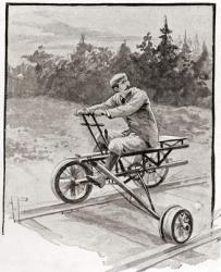 A nineteenth century three wheeled velocipede on a railroad track. From The Strand Magazine, published 1896 | Obraz na stenu