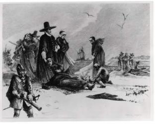 Pilgrims (engraving) (b/w photo) | Obraz na stenu