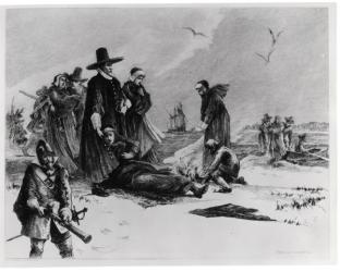 Pilgrims (engraving) (b/w photo) | Obraz na stenu