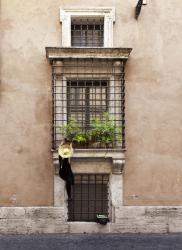 Rome: Woman climbing wall to water plant | Obraz na stenu