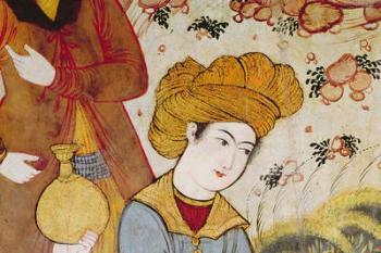 Shah Abbas I (1588-1629) and a Courtier offering fruit and drink (detail of 155563 depicting the head of the courtier) (fresco) | Obraz na stenu