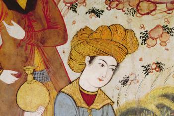 Shah Abbas I (1588-1629) and a Courtier offering fruit and drink (detail of 155563 depicting the head of the courtier) (fresco) | Obraz na stenu