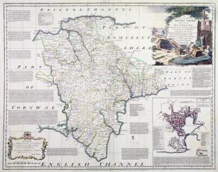 Map of Devonshire, published by Bowles, Tinney and Sayer, London, c.1777 (hand coloured copper plate engraving) | Obraz na stenu