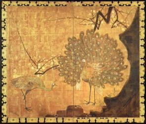 Peacocks, Edo Period (ink, colours & gold on paper) | Obraz na stenu