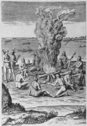 Indians around a Fire (engraving) | Obraz na stenu
