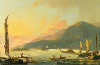 Tahitian War Galleys in Matavai Bay, Tahiti, 1766 (oil on canvas) | Obraz na stenu